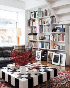 black white eclectic living room