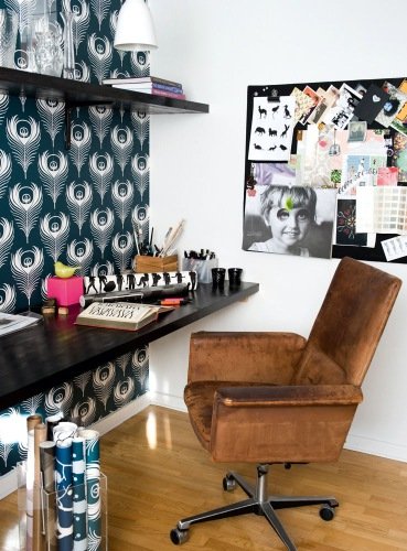 12 black white brown home office feature wallpaper Via The Design Fairy