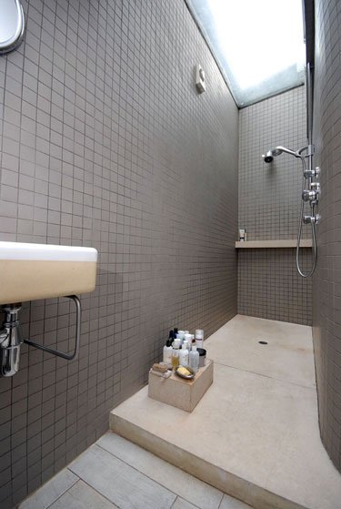 3 grey gray tile showerroom bathroom compact shower room Via Desire to Inspire