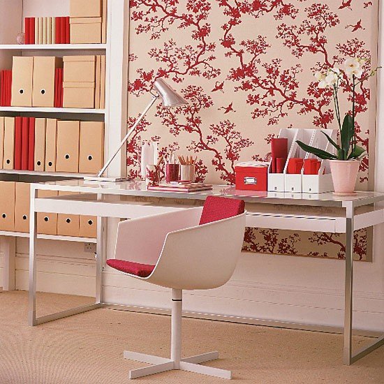 3 red white cream glamorous home office Via House to Home