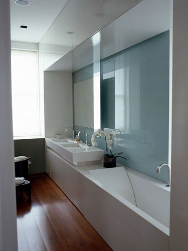 4 narrow corridor white bathroom sanitaryware mirror splashback Via Desire to Inspire