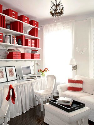 6 red white chic cosy home office sofa Via Femtalks