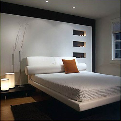 3 white leather leatherette double platform bed modern contemporary bedroom oversized headboard Via Decor Ideas