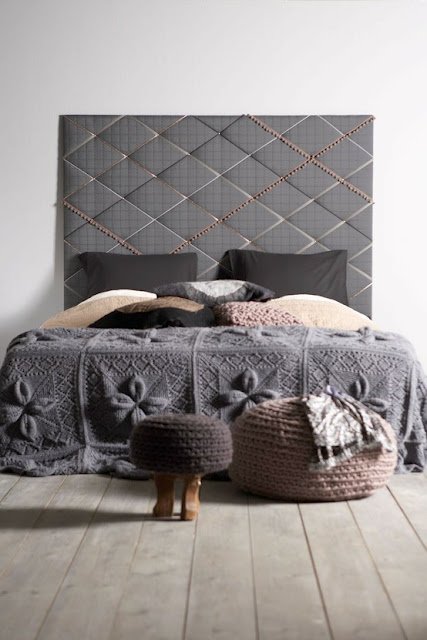 DIY padded grey gray headboard bedroom Via Refreshed Designs