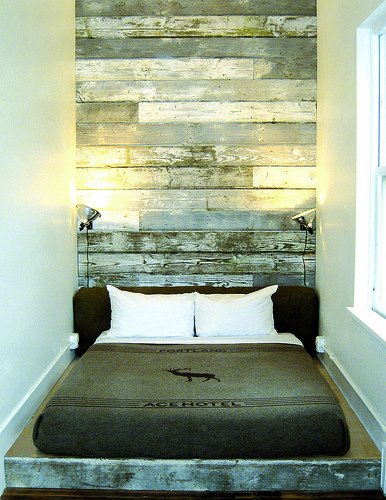 DIY headboard white grey gray bedroom feature wall Via Beauty and the Green