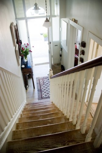Wooden stripped stairs eclectic hallway Wooden stripped stairs eclectic hallway