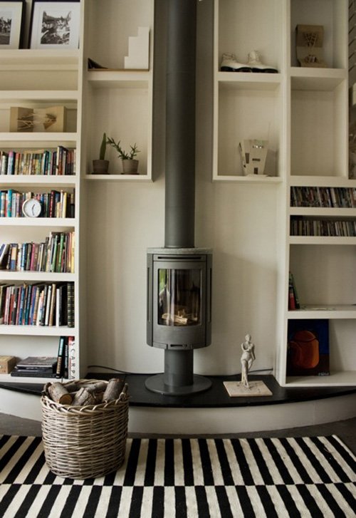 white living room built in bookcase stove fireplace white living room built in bookcase stove fireplace