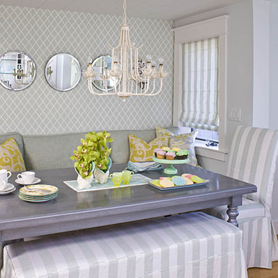 Dining Room Table  Bench on Dining Room Striped Bench Booth Blind Banquette Painted Table     My