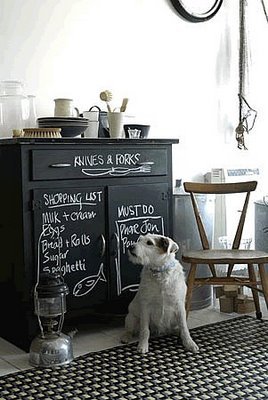 chalkboard painted cabinet labeled drawers black white kitchen dining room Via My Sweet Savannah