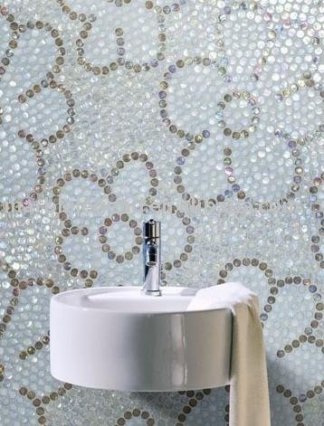 Circular floral mosaic tiles pearlized white silver bathroom washroom From Alibaba