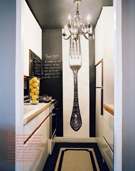 Black white galley kitchen ideas Via A Thousand Laughing Starfish