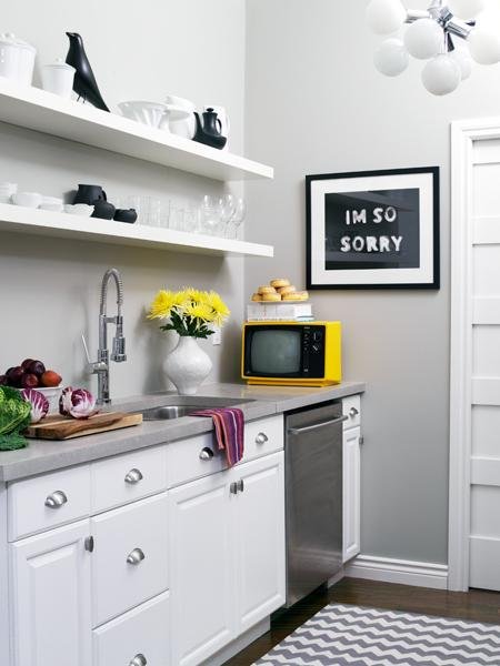 Black white yellow quirky kitchen galley layout Black white yellow quirky kitchen galley layout